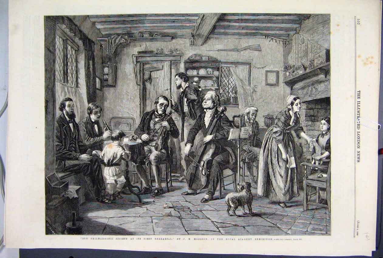 Original Old Antique Print 1860 Philharmonic Society Rehearsal Royal Academy