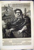 Original Old Antique Print 1861 Woman Grapeseller Flatou Collection Victorian