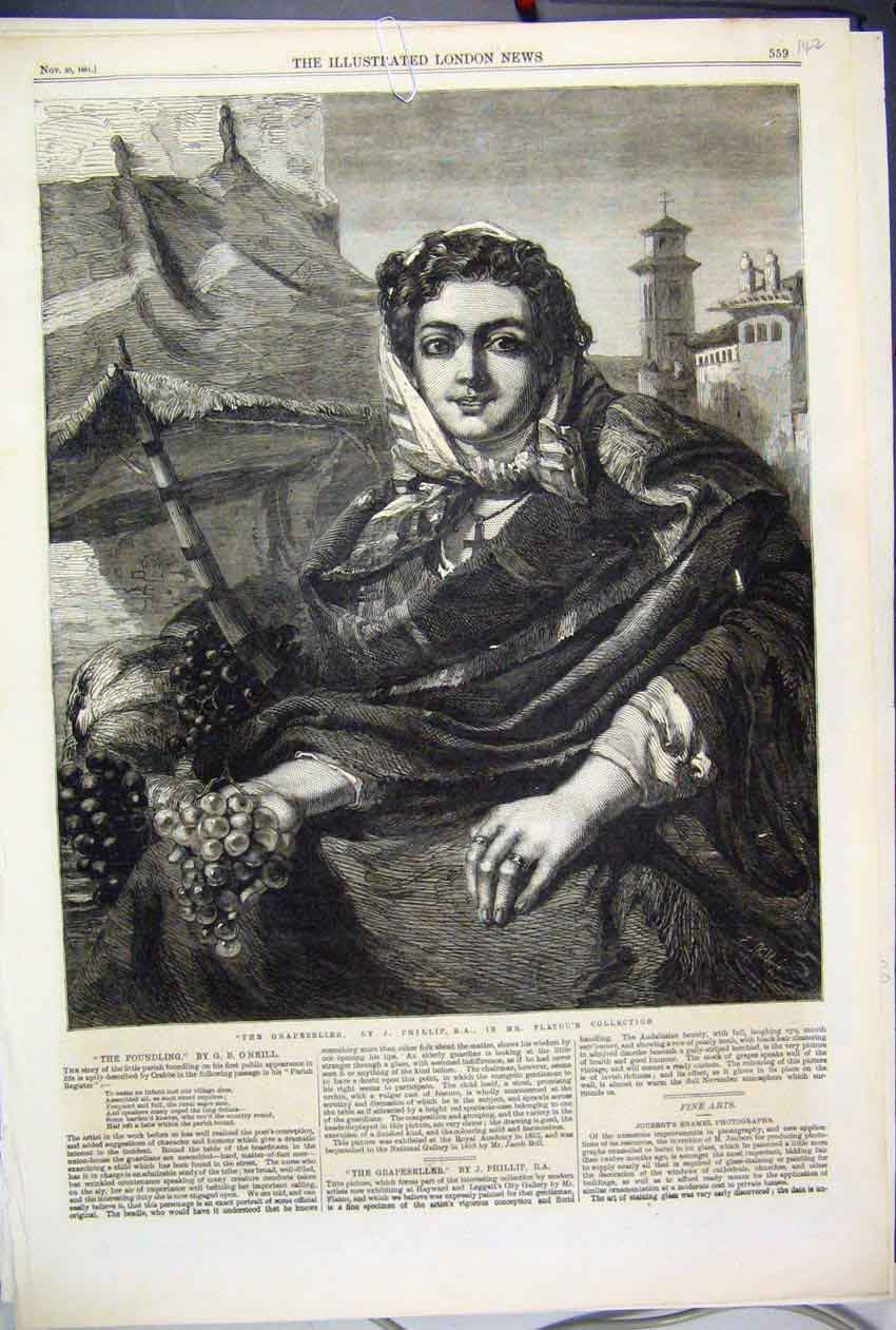 Original Old Antique Print 1861 Woman Grapeseller Flatou Collection Victorian