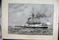 Original Old Antique Print 1888 Twin Screw Battle Ship Hero Sea Fine Art 19th