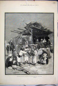 Original Old Antique Print 1883 Musicians Soudan Arab Coffee House Cairo Egypt