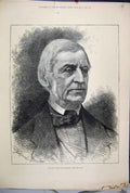 Original Old Antique Print 1882 Ralph Walod Emerson Portrait 19th