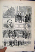 Original Old Antique Print 1884 Municipal Building Public Library Leeds Mayor