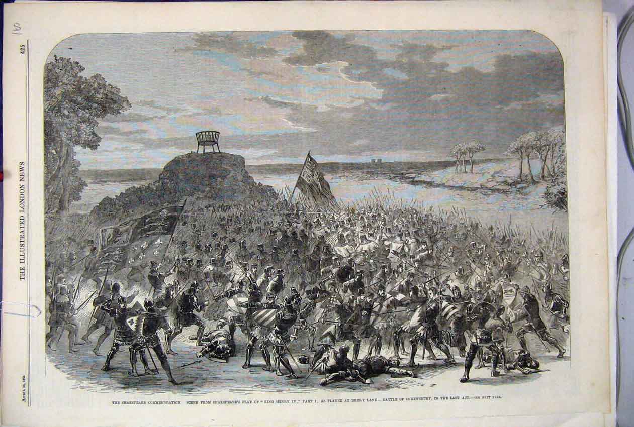 Old Antique Print 1864 Shakspeare King Henry Iv Drury Lane Shrewsbury Act 19th