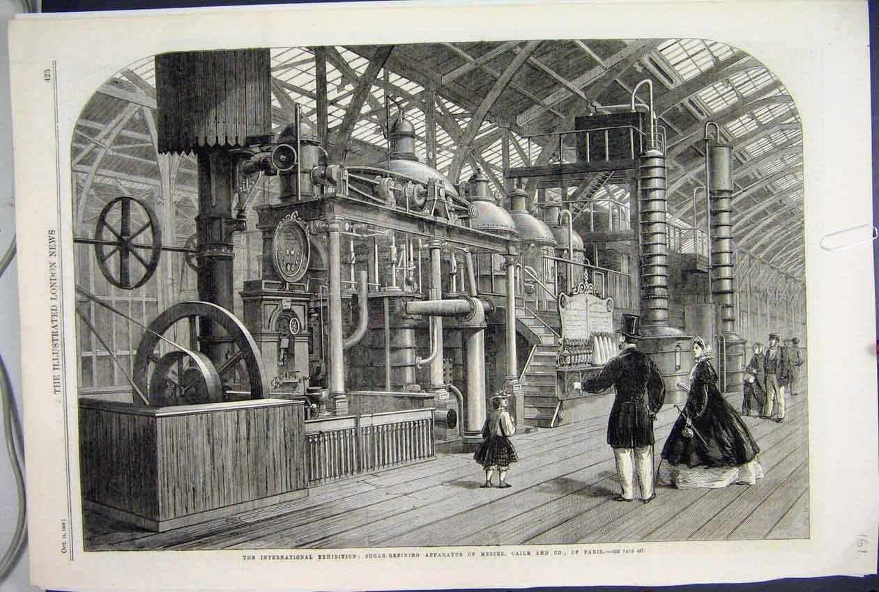 Original Old Antique Print 1862 Sugar Refining Exhibition Caile Paris Machine