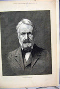 Original Old Antique Print 1881 Portrait Victor Hugo French Lyric 19th