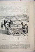Old Antique Print 1886 Agricultural Scenes February Drilling Barley Horse 19th