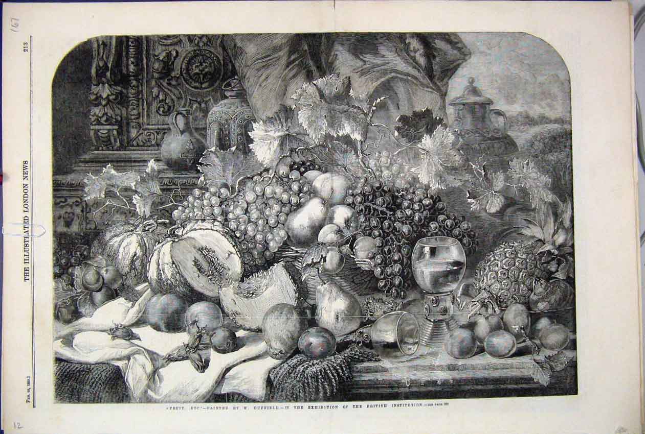 Original Old Antique Print 1859 Fruit Duffield British Institution Victorian