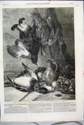 Original Old Antique Print 1862 Game Birds Fruit Gallery British Institutuion