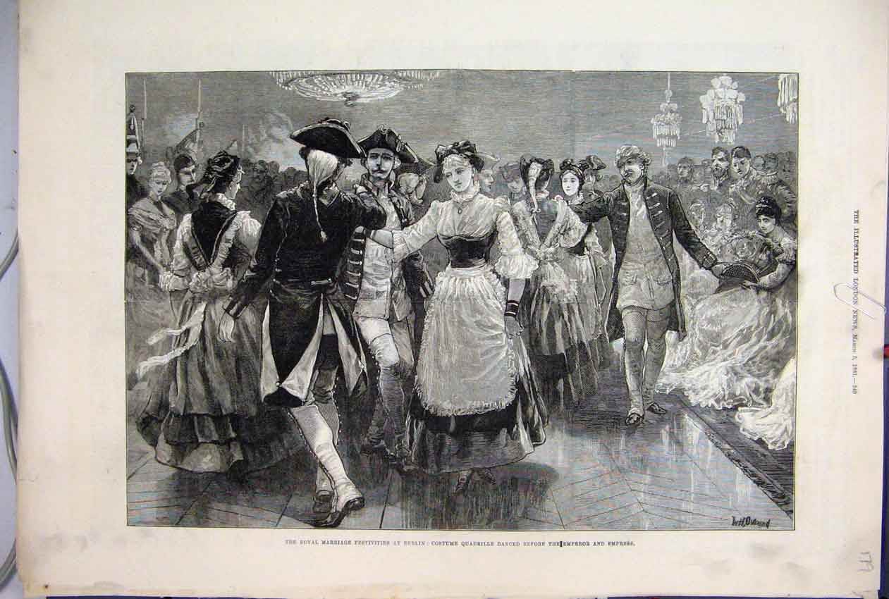 Original Old Antique Print 1881 Royal Marriage Berlin Quadrille Emperor Empress