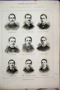 Original Old Antique Print 1881 Universities Boat Race Cambridge Crew Portrait