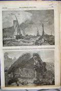 Old Antique Print 1854 French Lugger Calais Wine Vineyard Children Cabin 19th