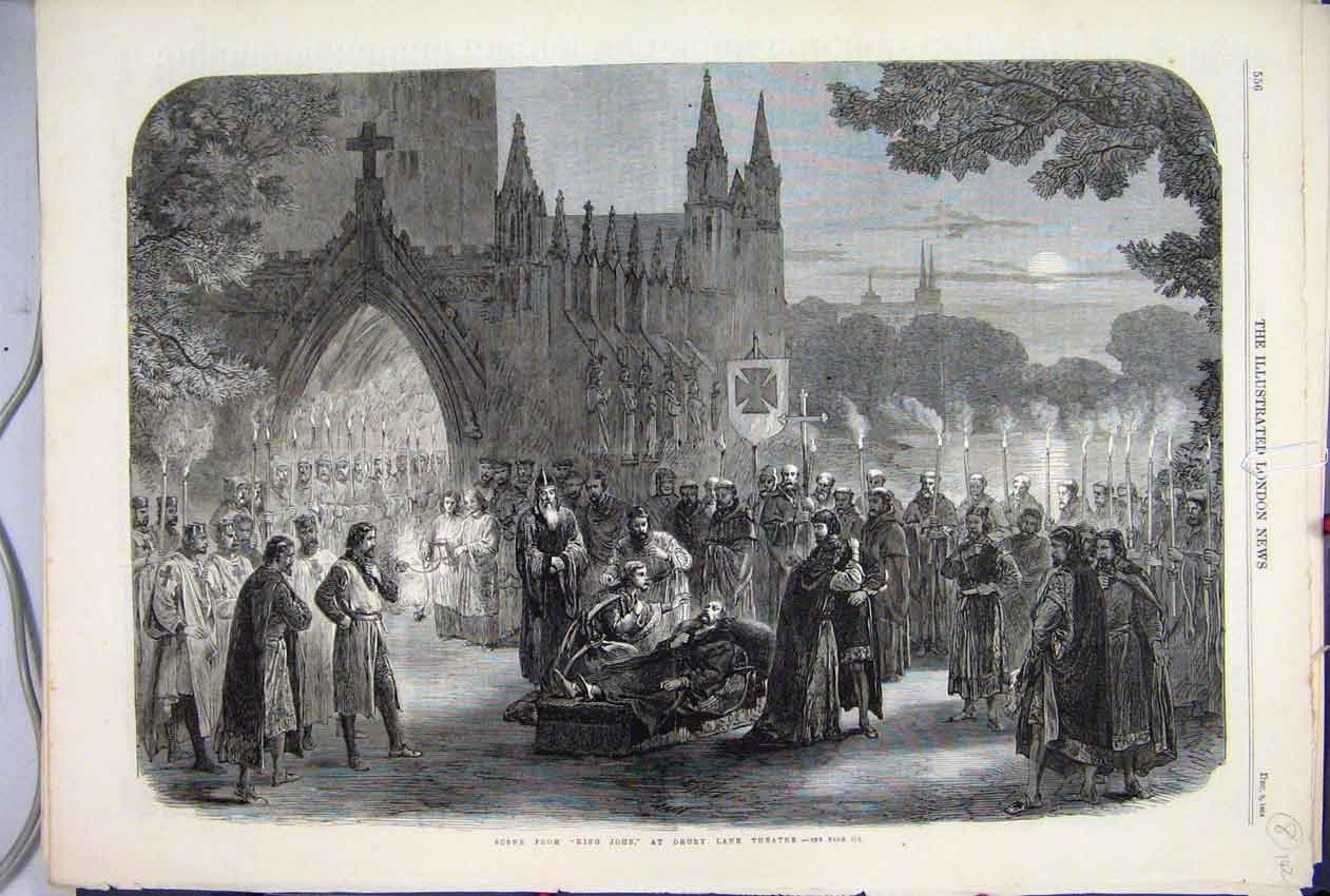 Original Old Antique Print 1865 Scene King John Drury Lane Theatre Art Victorian