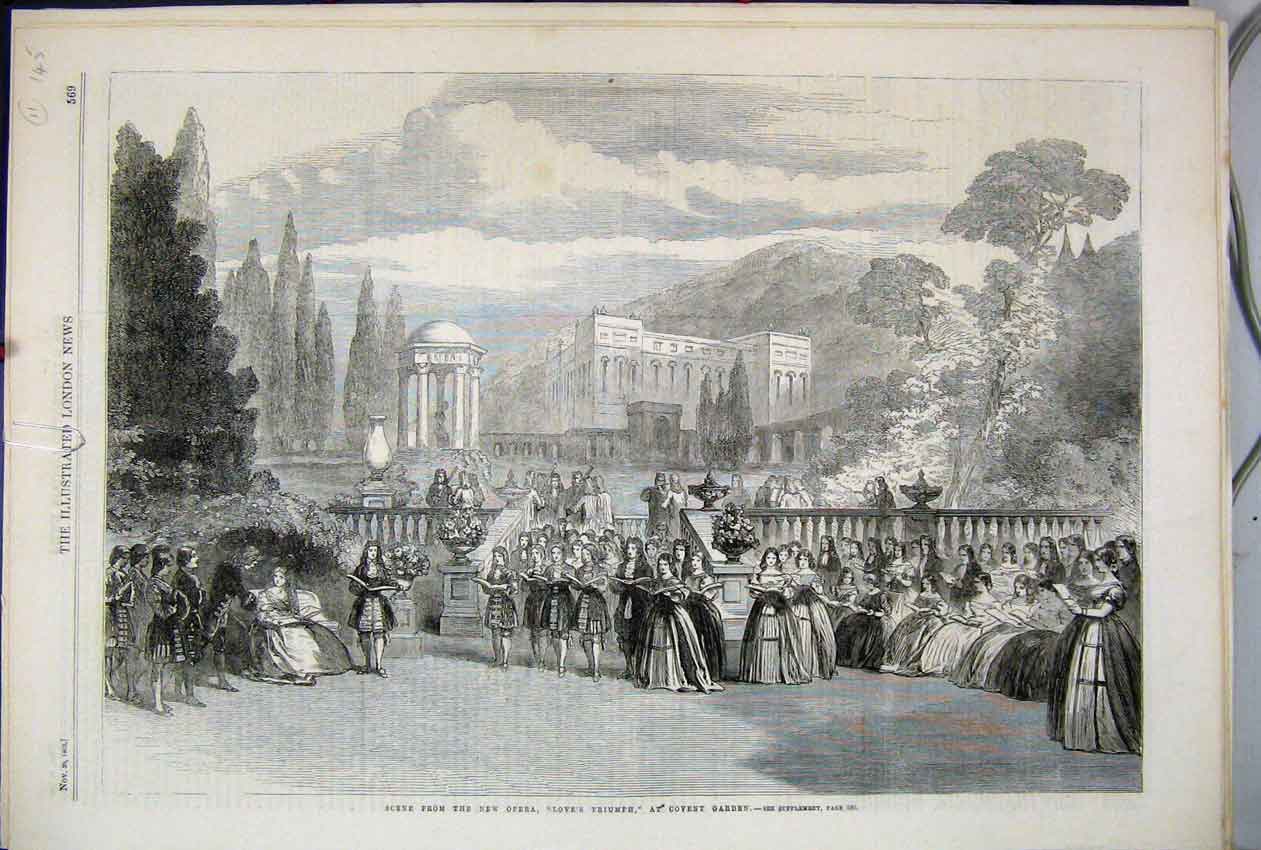 Original Old Antique Print 1862 Scene Opera Love Triumph Covent Garden Victorian