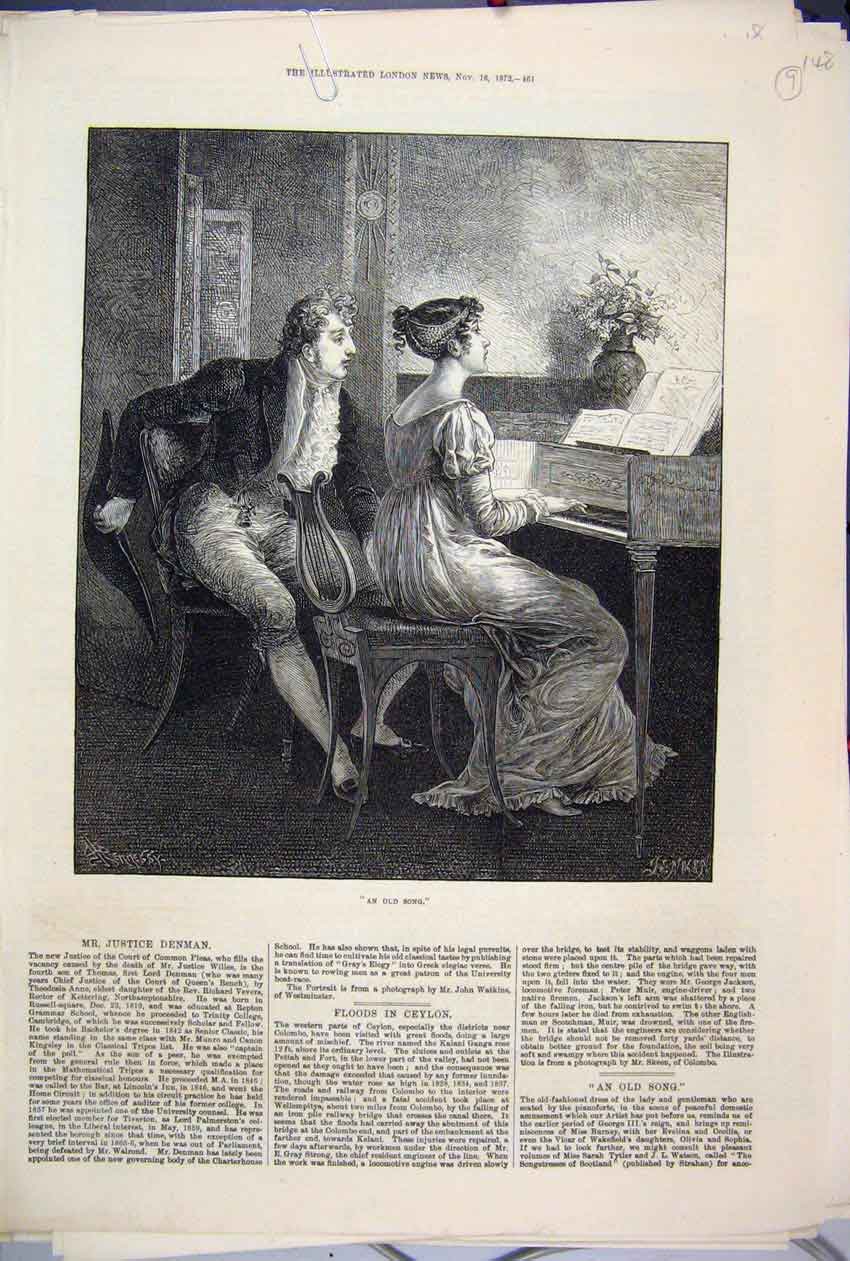 Original Old Antique Print 1872 Woman Man Pianoforte Singing Fine Art Victorian