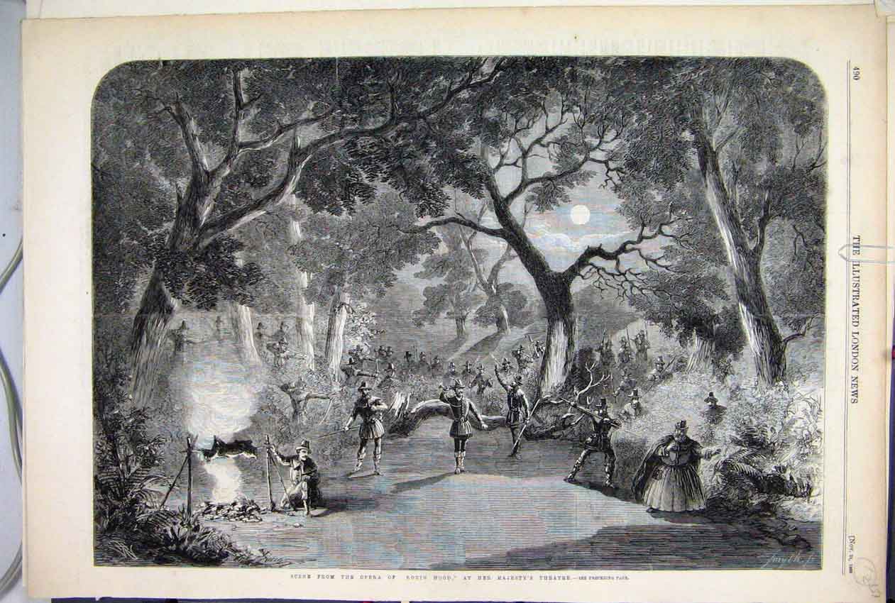 Original Old Antique Print 1860 Scene Opers Robin Hood Her Majesty Theatre 19th