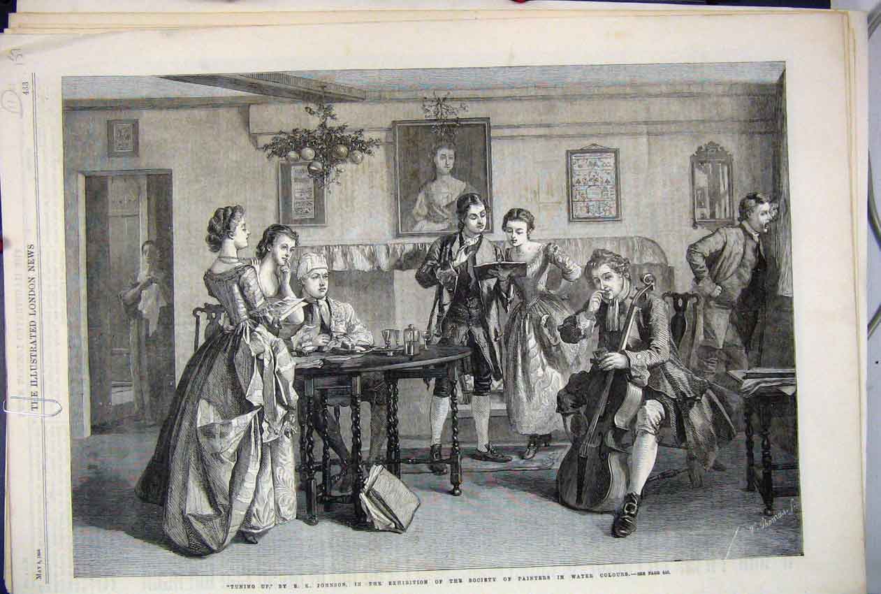 Original Old Antique Print 1866 Music Tuning Up Singing Women 19th