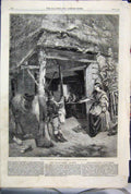 Original Old Antique Print 1860 Village Smithy Mother Baby Horse Birds Victorian