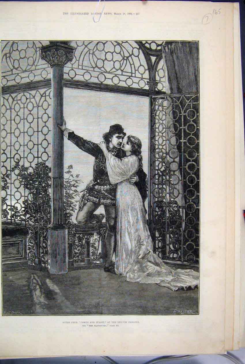 Original Old Antique Print 1882 Scene Romeo Juliet Lyceum Theatre Fine Art 19th