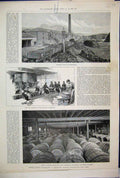Original Old Antique Print 1890 Whisky Warehouse Edinburgh Bottling Casks 19th