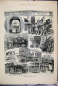 Original Old Antique Print 188O Leadenhall Market Poulterer Leather Stock 19th