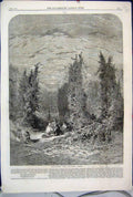 Original Old Antique Print 1861 Hop Garden Farnham Surrey Family Picnic 19th