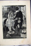 Original Old Antique Print 1879 Christmas Decorations Little Girl Flowers Dinner