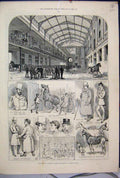 Original Old Antique Print 1883 Aldridges Horse Repository Martins Lane 19th