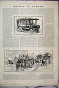 Original Old Antique Print 1898 Omnibus Oxford Circus Ealing De Dion Motors 19th