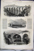 Original Old Antique Print 1863 Inverness Perth Railway Divie Viaduct Tilt Garby