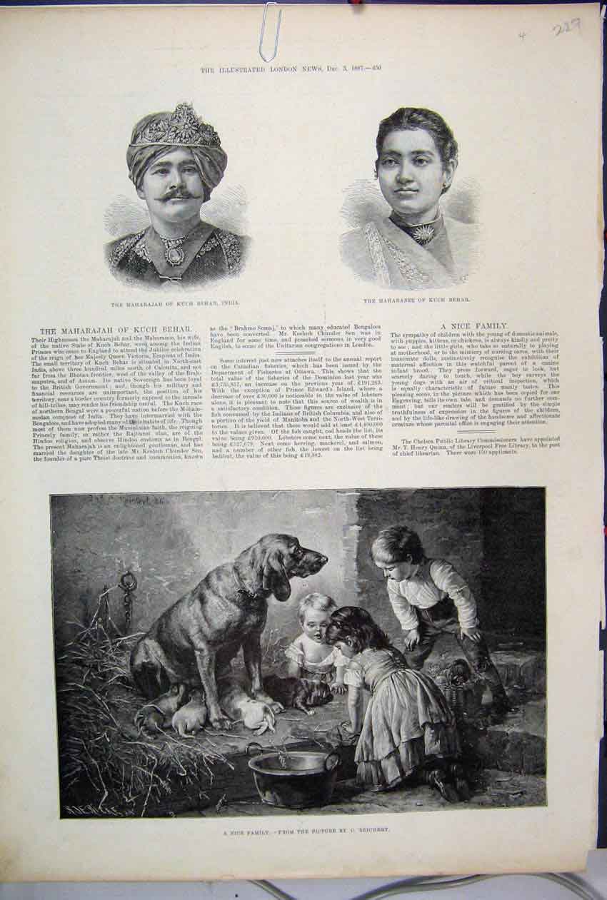 Original Old Antique Print 1887 Maharajah Kuch Behar India Maharanee Family 19th