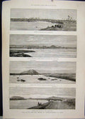 Old Antique Print 1885 River Nile Khartoum Omdurman Blue White Sketches 19th