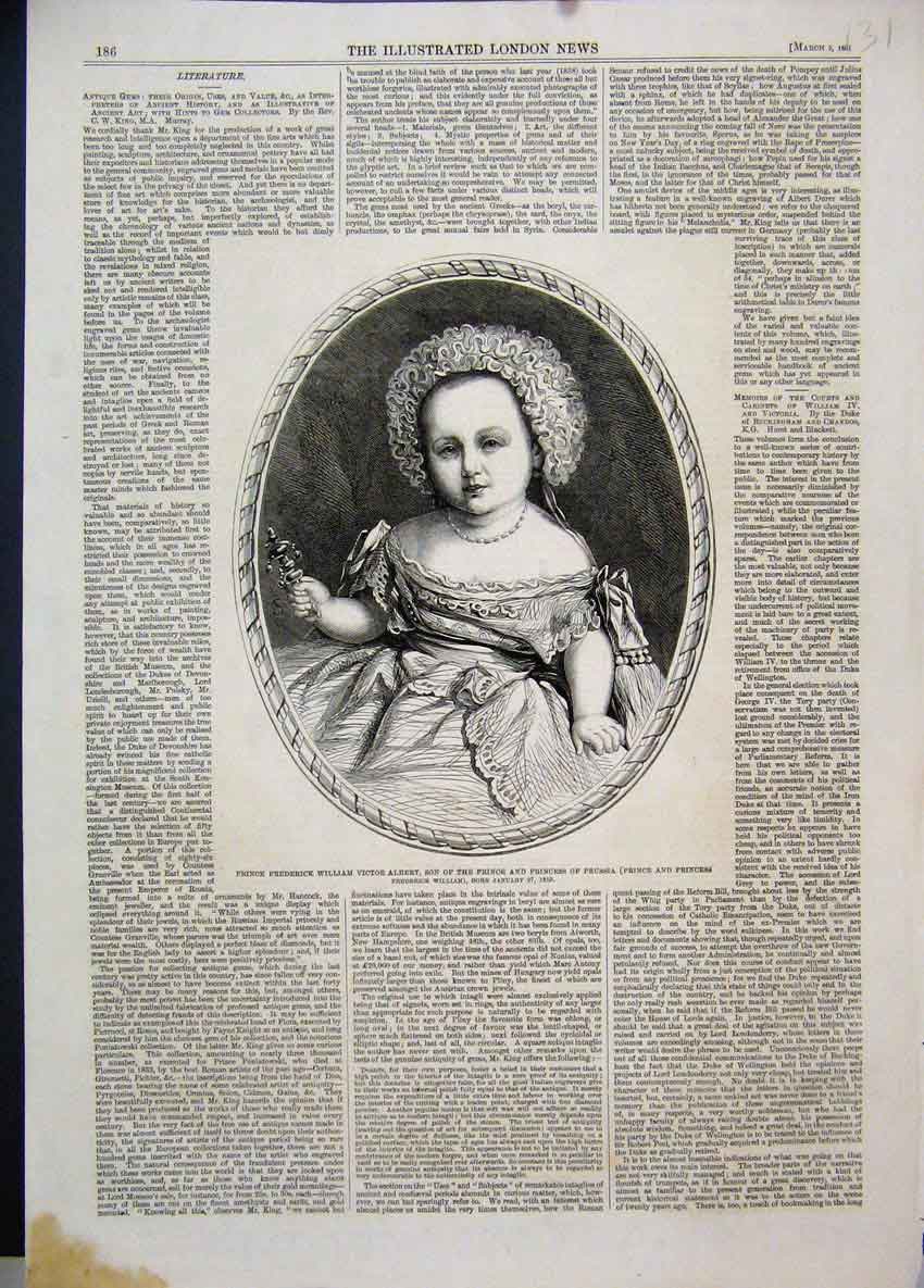 Old Antique Print 1861 Prince Frederick William Albert Prince Prussia Son 19th