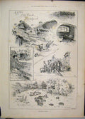 Old Antique Print 1888 Floods Essex Cellar River Railway Bridge Sketches 19th