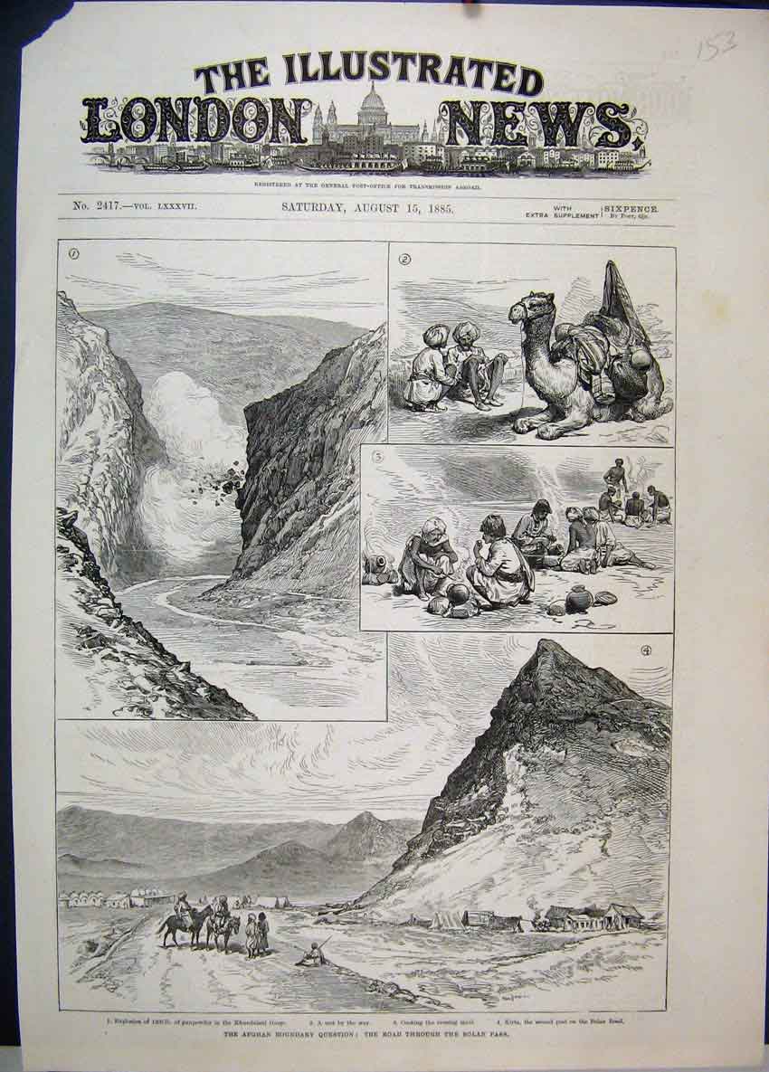 Original Old Antique Print 1885 Afghan Boundary Bolan Pass Khundalani Gorge