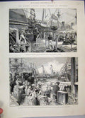 Old Antique Print 1887 Queens Jubilee Naval Review Spithead Victoria Ship 19th