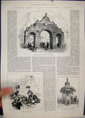 Original Old Antique Print 1886 Colonial Indian Exhibition Victoria Court Fruit