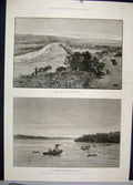 Original Old Antique Print 1888 Amatongaland Hippopotamus Umkusi River Fine Art