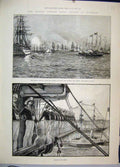 Old Antique Print 1887 Queens Jubilee Naval Review Spithead Manning Yards 19th