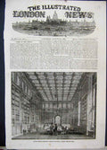 Original Old Antique Print 1854 House Parliament Library Commons Books Reading