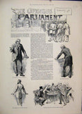 Original Old Antique Print 1884 Opening Parliament Secretary State War Minister