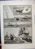 Original Old Antique Print 1886 Naval Manouvres Portsmouth Ships Orontes 19th