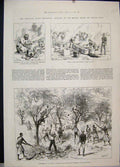 Original Old Antique Print 1885 Khartoum Relief Expedition Korti Trees Bonfire