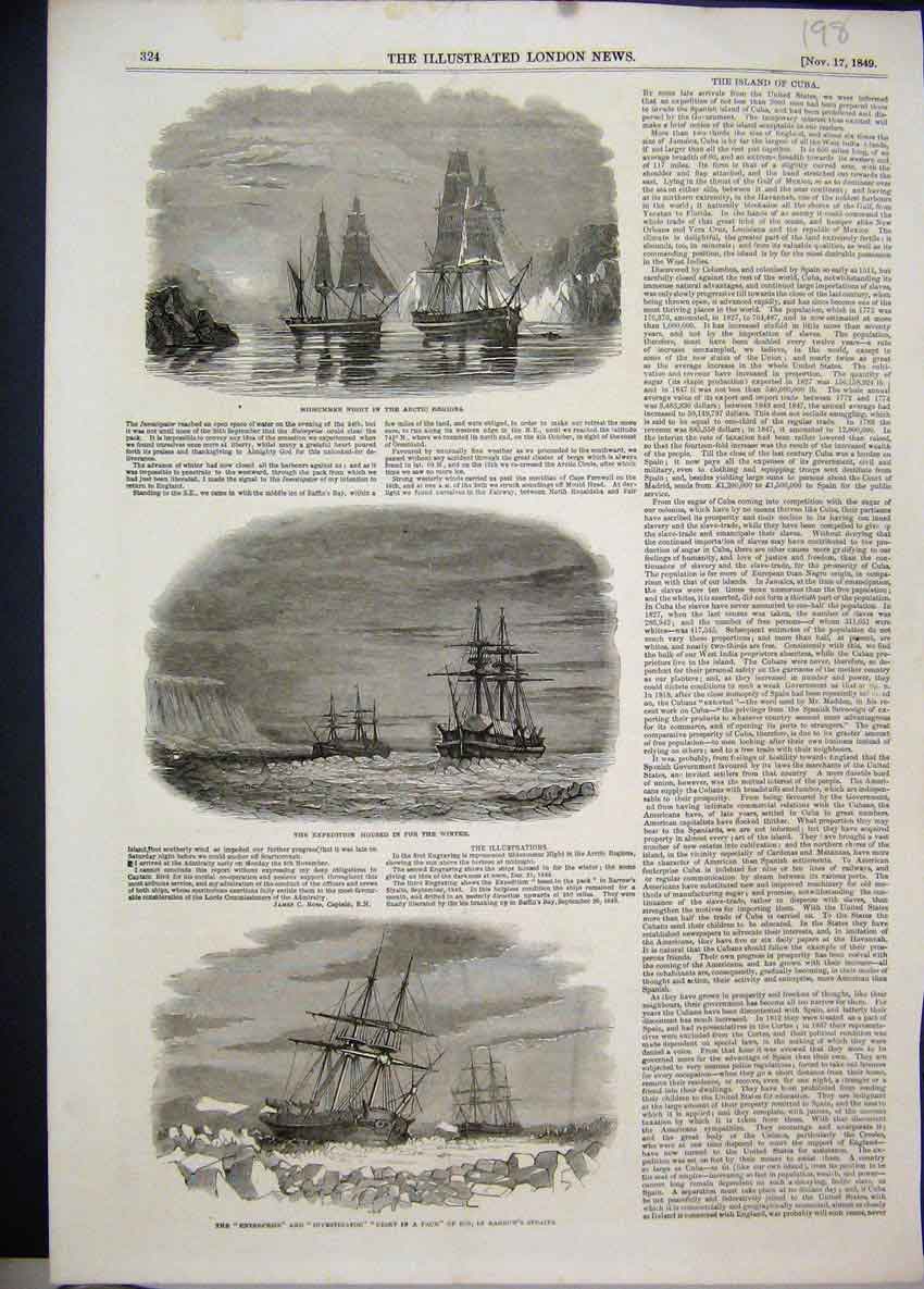Old Antique Print 1849 Ships Enterprise Investigator Ice Barrow Straits 19th