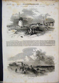 Original Old Antique Print 1856 Watering Places England Lytham Southport 19th