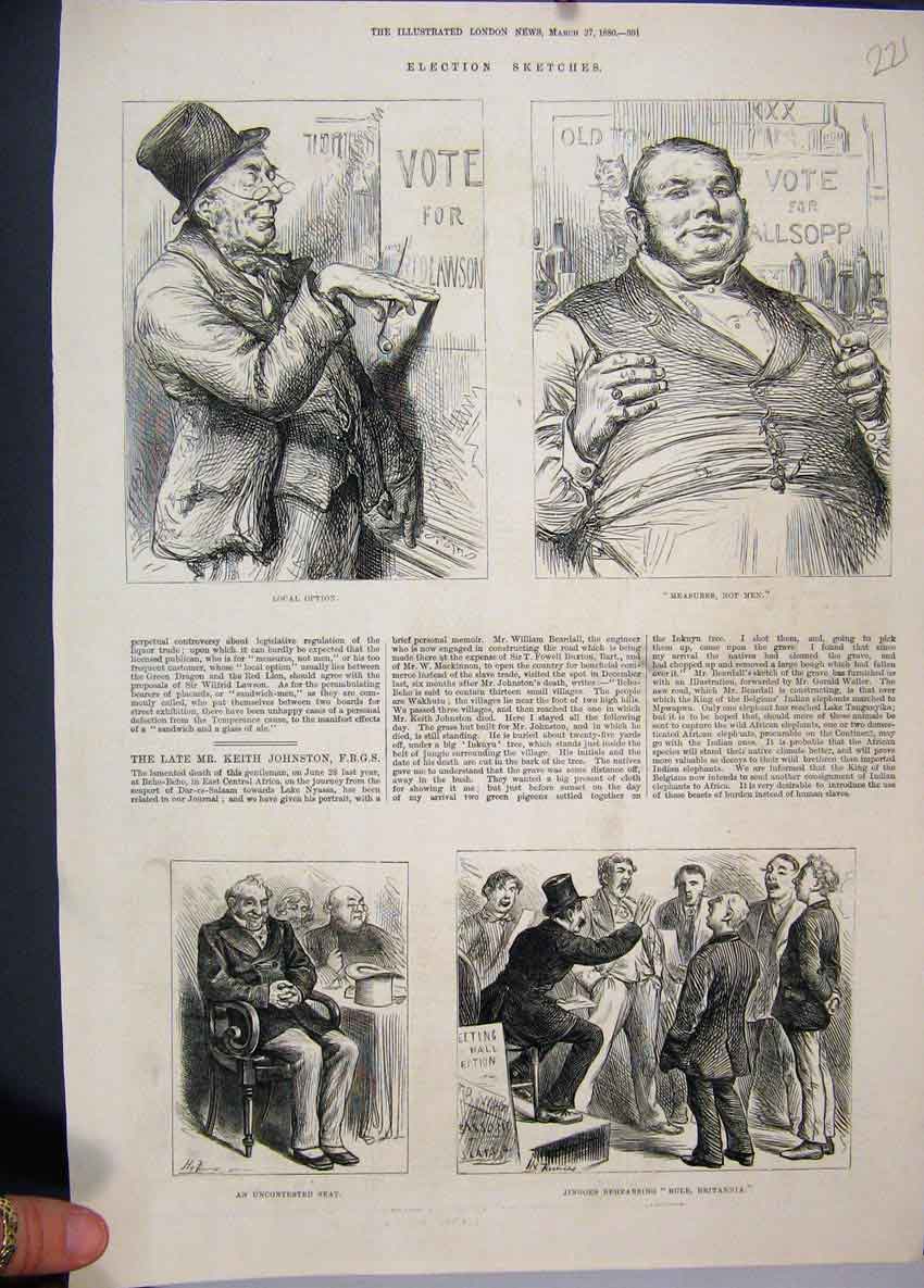 Old Antique Print 1880 Election Jingoes Rehearsing Men Sitting Sketches 19th