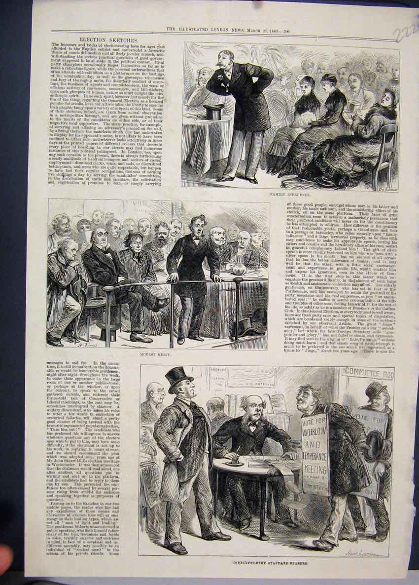 Old Antique Print 1880 Election Untrustworthy Standard Bearers Sketches 19th