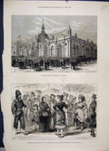 Original Old Antique Print 1881 Market Hall Southport Masquerading Market Folk