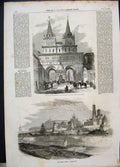 Original Old Antique Print 1856 Kremlin Moscow Virgin Mother Gate Resurrection
