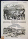 Old Antique Print 1849 Royal Procession Waterloo Bridge Boats Southwark 19th